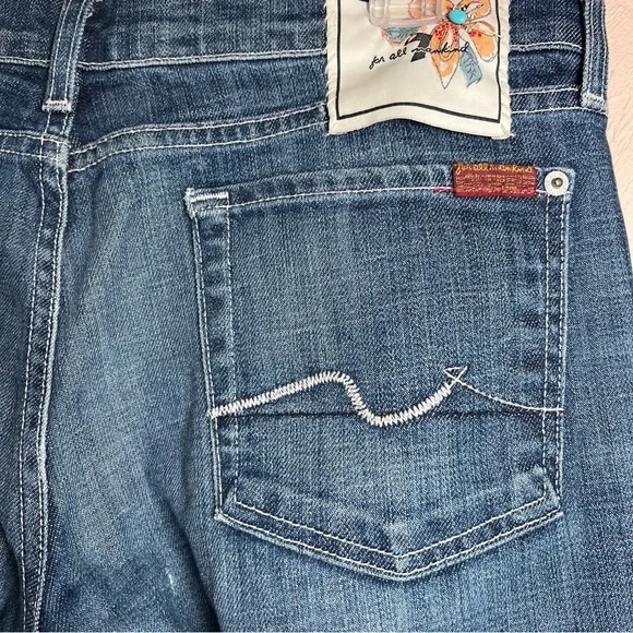 7 For All Mankind Low Rise Bootcut Jeans Sz 30 Classic Y2K Flare Flower Patch - Picture 4 of 11